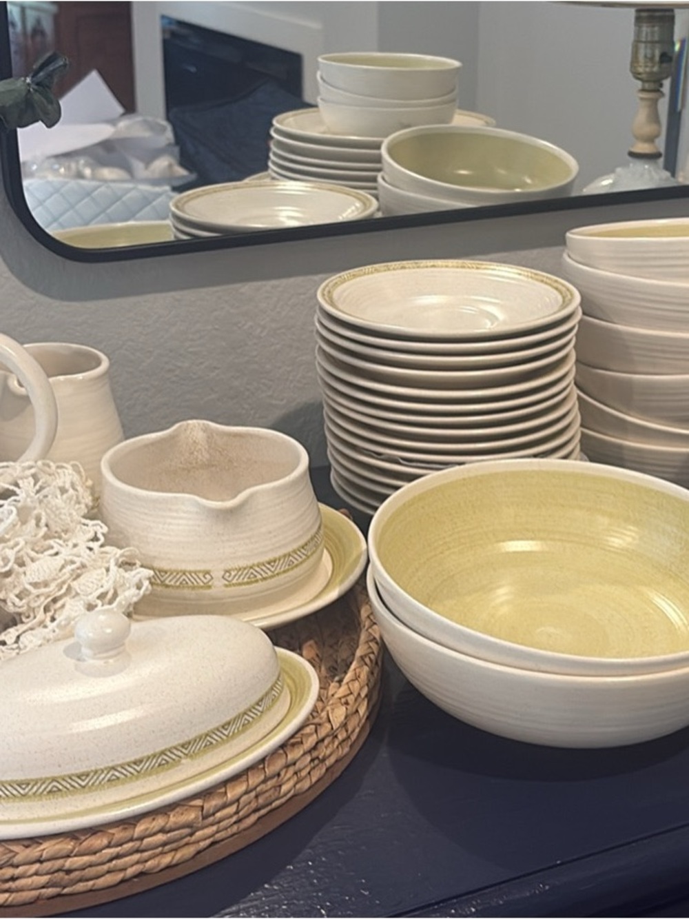 Franciscan Green  Dinnerware Set Dinner plates, saucers, cups, bowls, plus